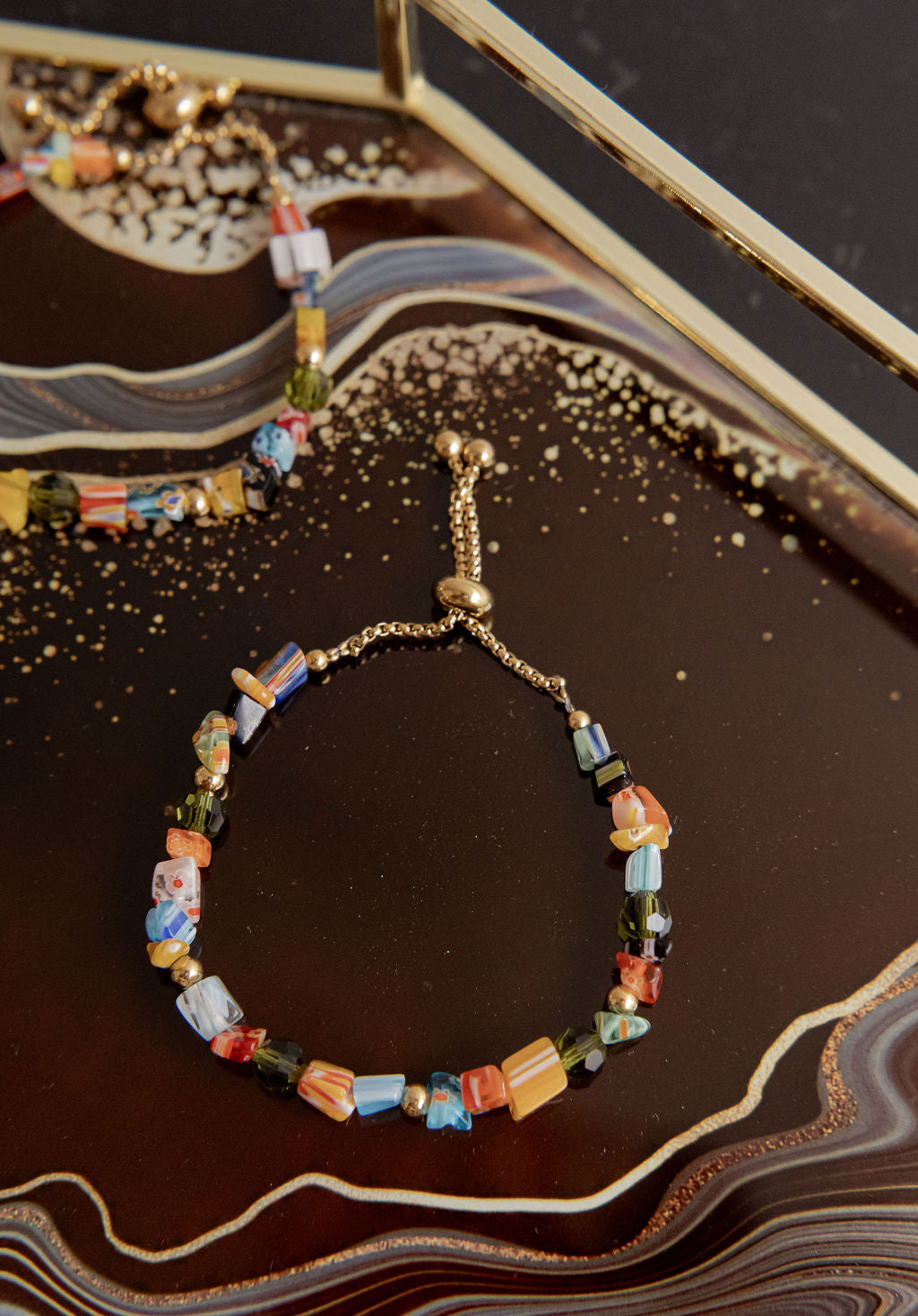 Bracelet réglable perles de verre millefiori - Orsola