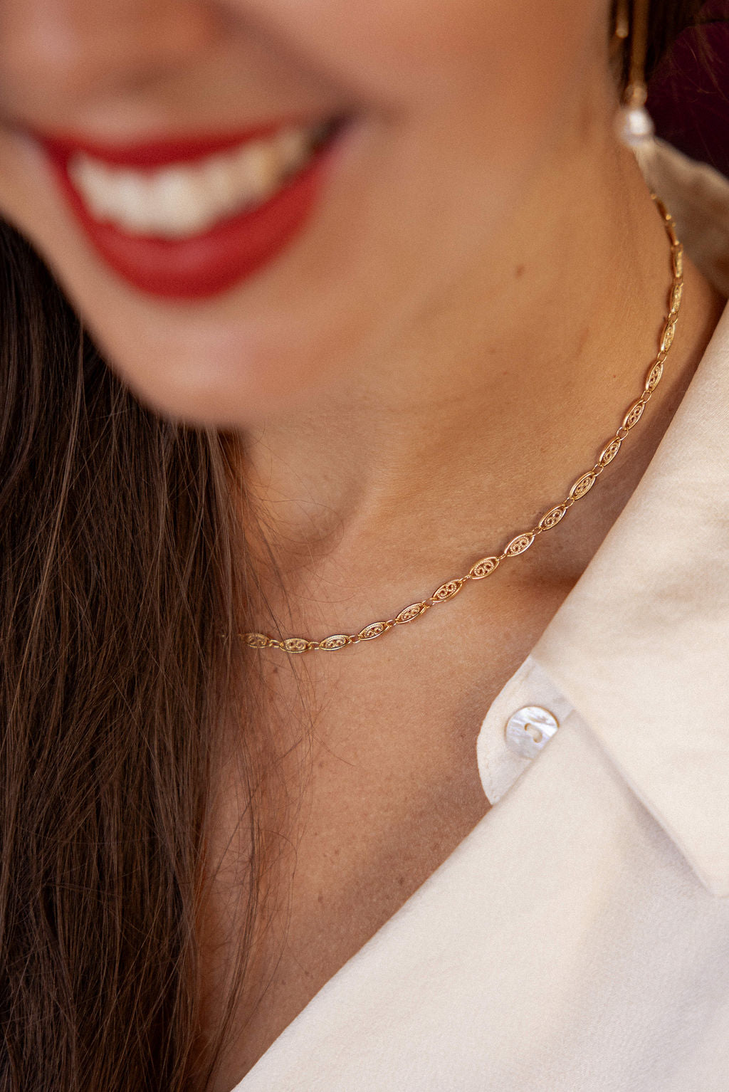 Collier ras de cou doré à l'or fin maille filigrane - Gisèle