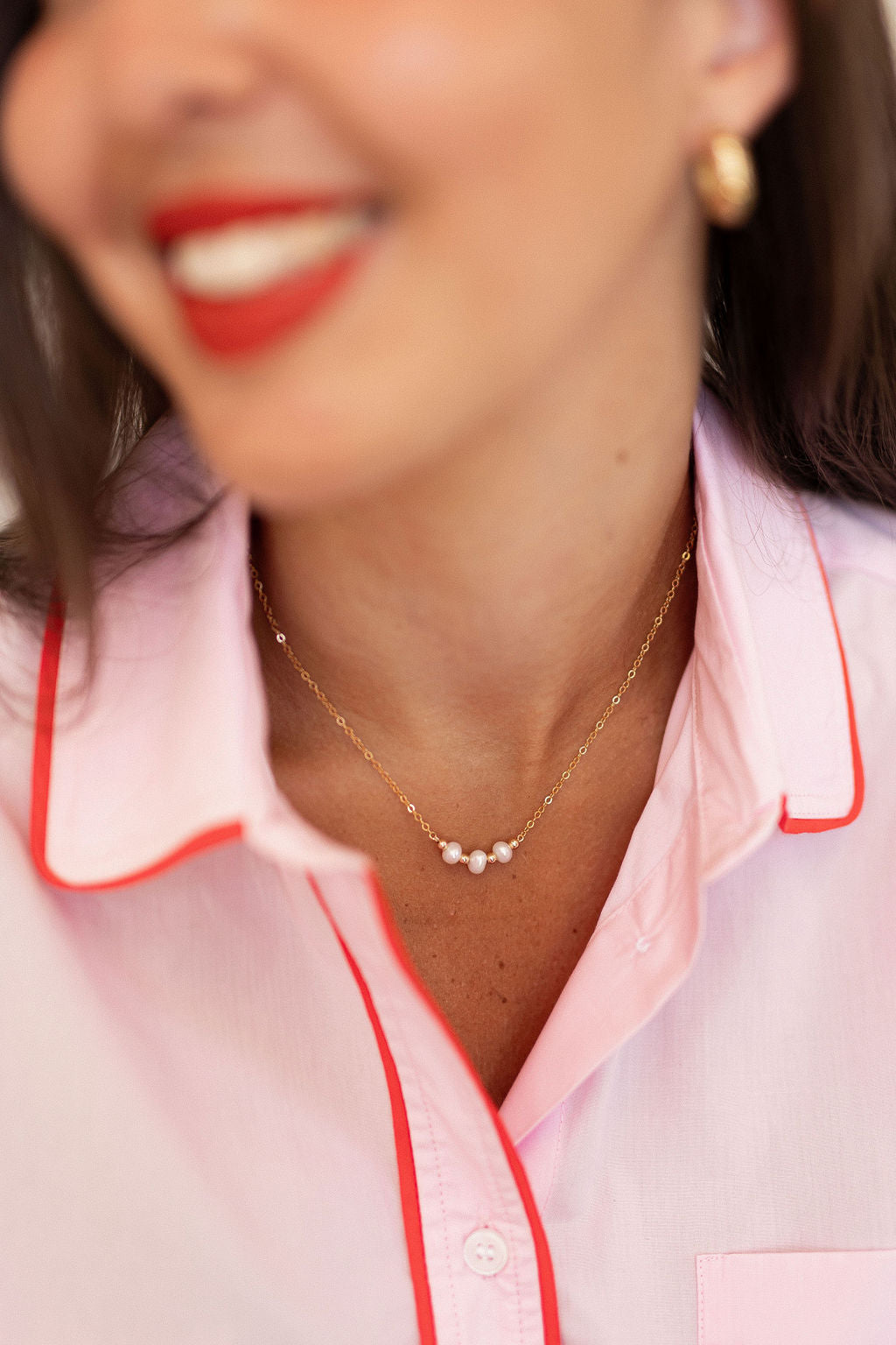 Collier ras de cou plaqué or - Perles d'eau