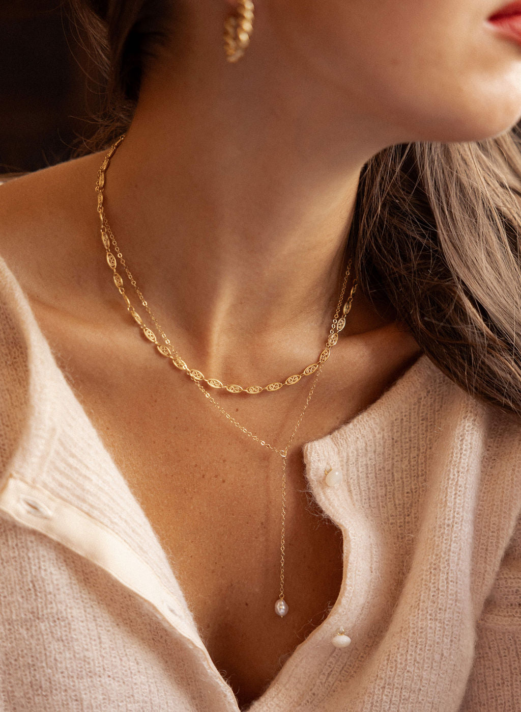 Collier ras de cou doré à l'or fin maille filigrane - Gisèle