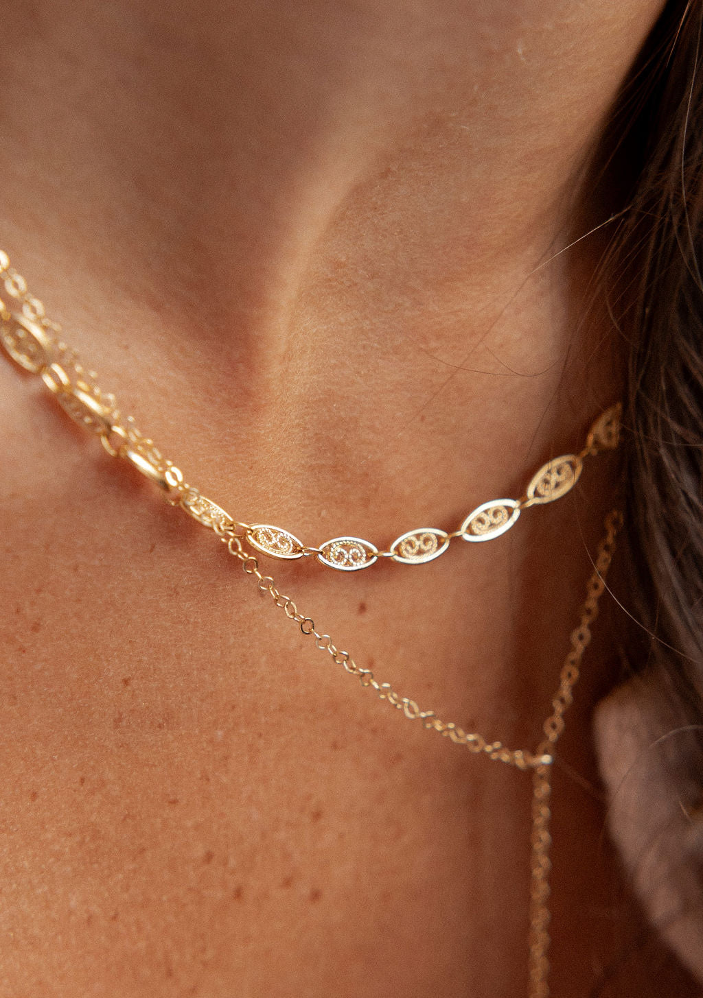 Collier ras de cou doré à l'or fin maille filigrane - Gisèle