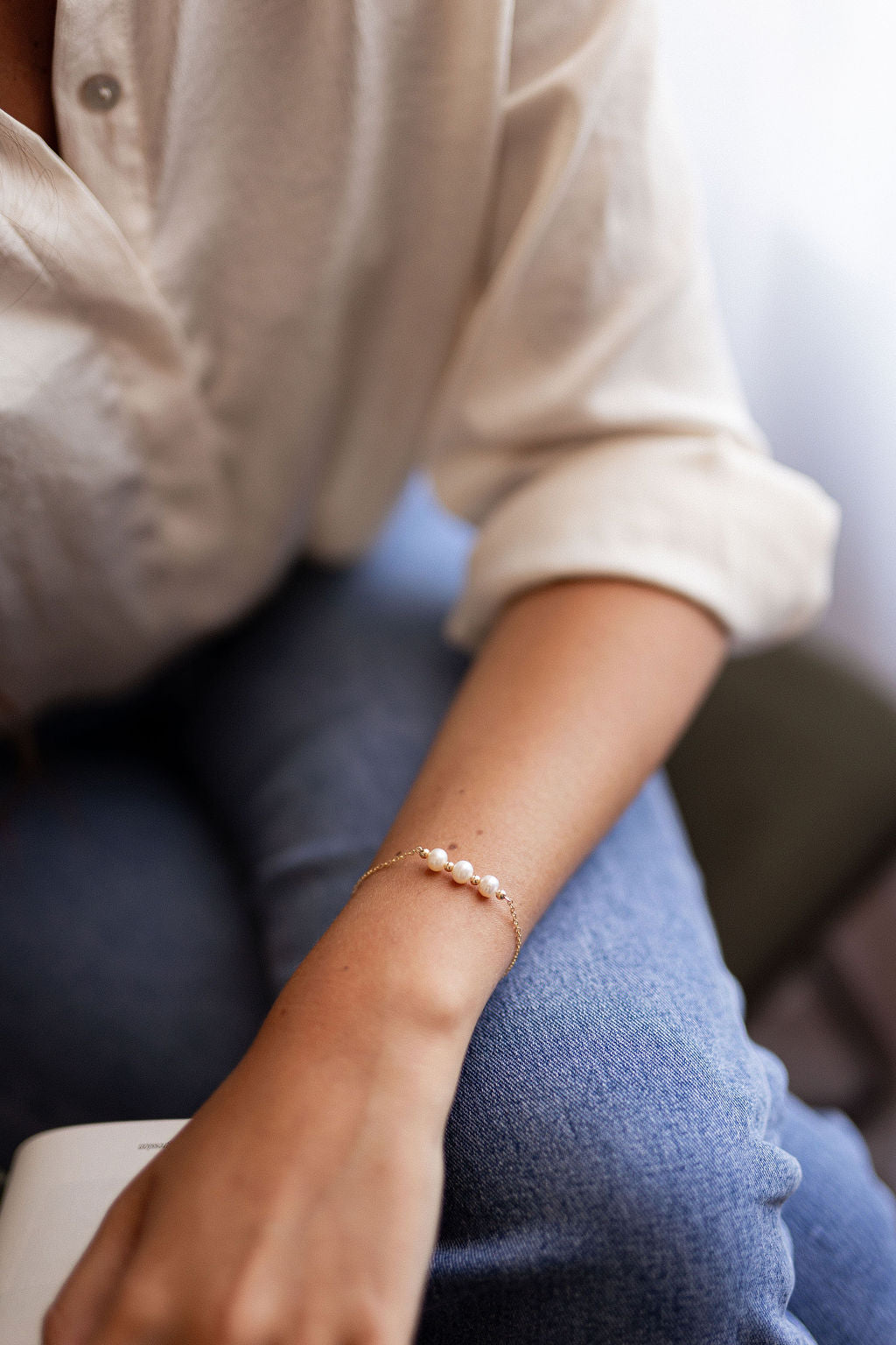 Bracelet plaqué or - Perles d'eau