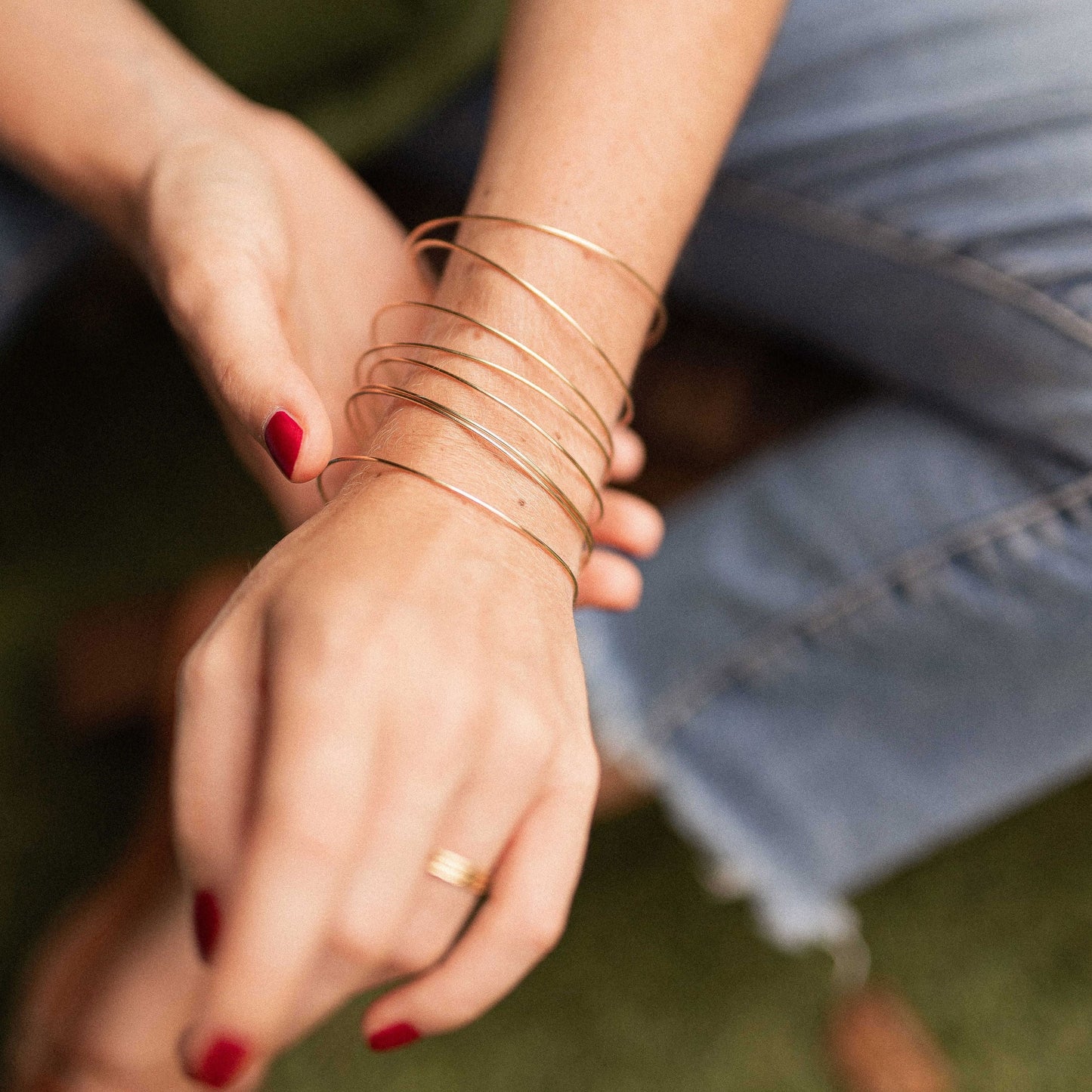 Bracelet jonc semainier plaqué or - Hati