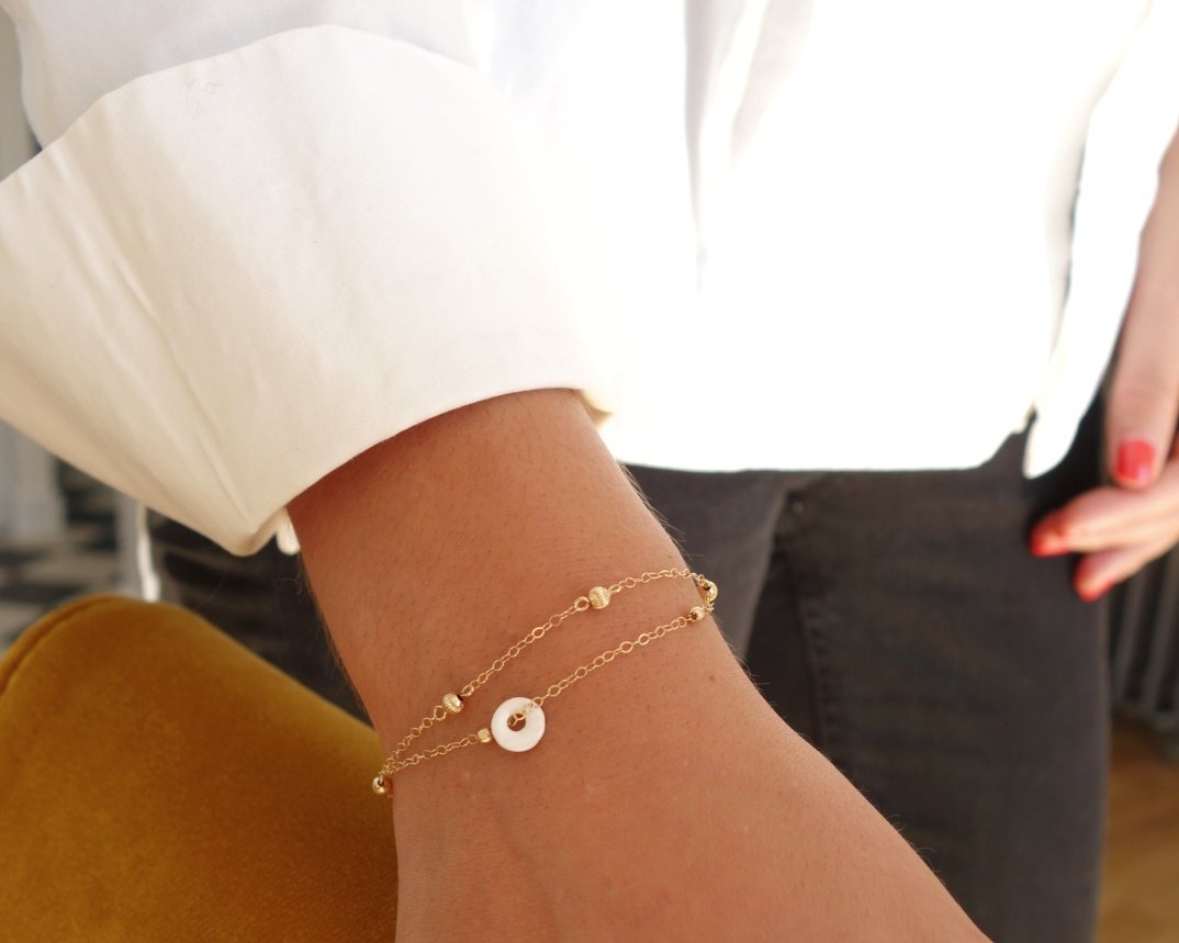 Bracelet plaqué or médaille porcelaine - Faenza