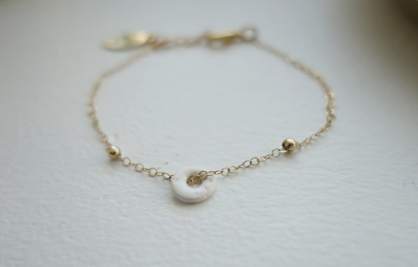 Bracelet plaqué or médaille porcelaine - Faenza