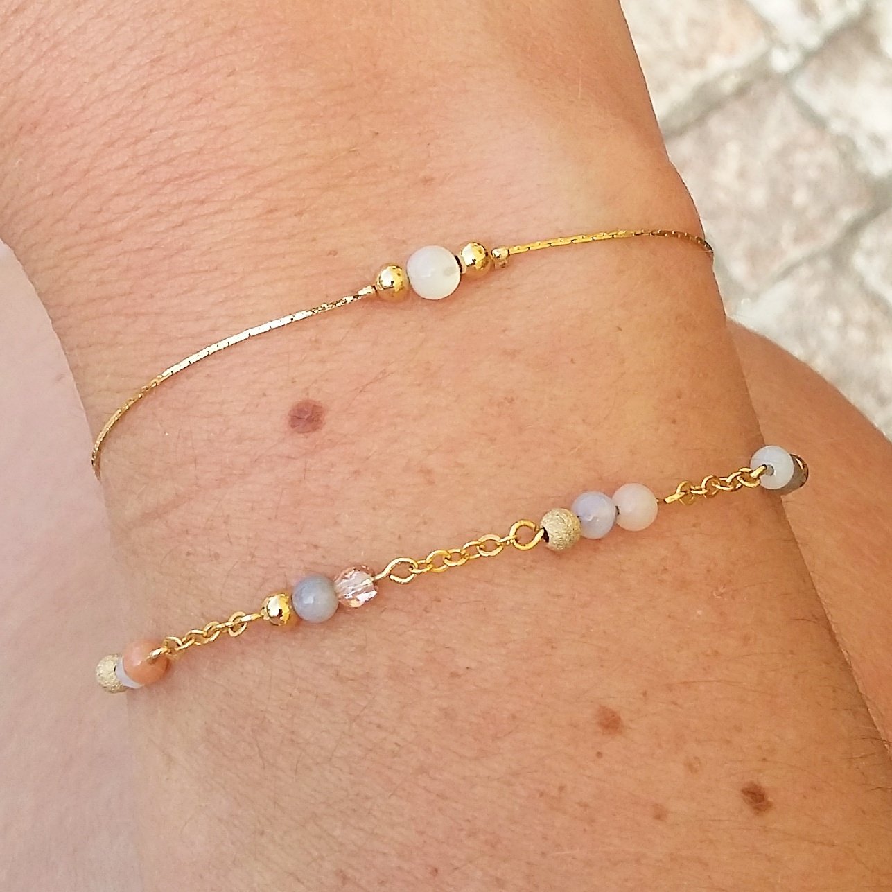 Bracelet plaqué or ou argent pierres fines - Perla