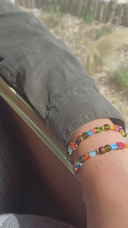 Bracelet réglable perles de verre millefiori - Orsola