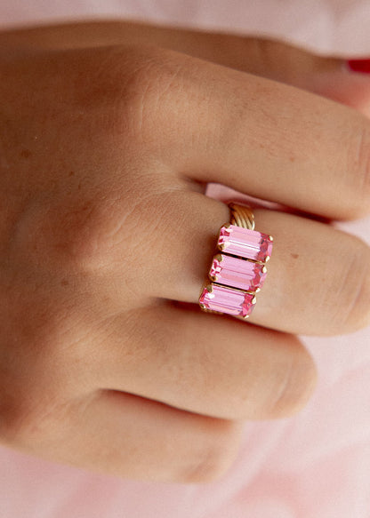 Bague réglable cristaux plaqué or - Claudia