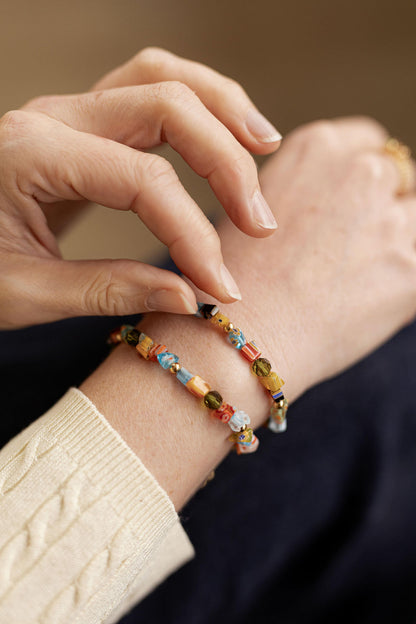 Bracelet réglable perles de verre millefiori - Orsola