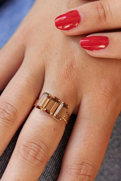 Bague réglable cristaux plaqué or - Claudia