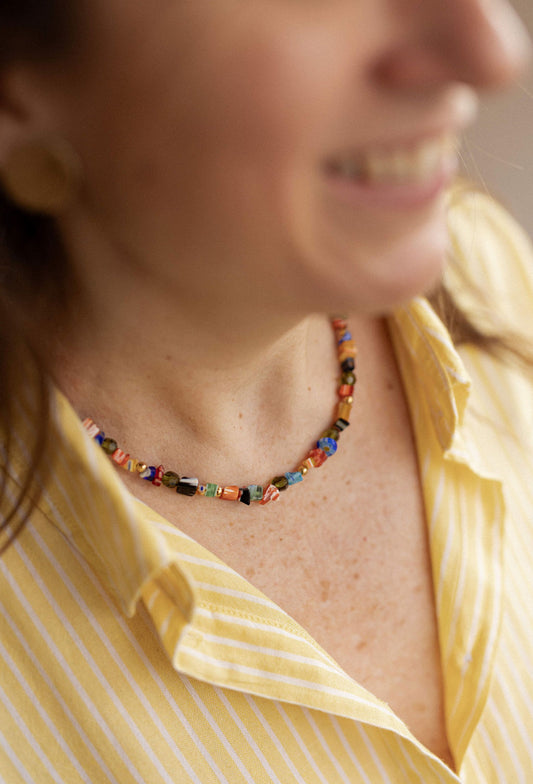 Collier court perles de verre millefiori - Orsola