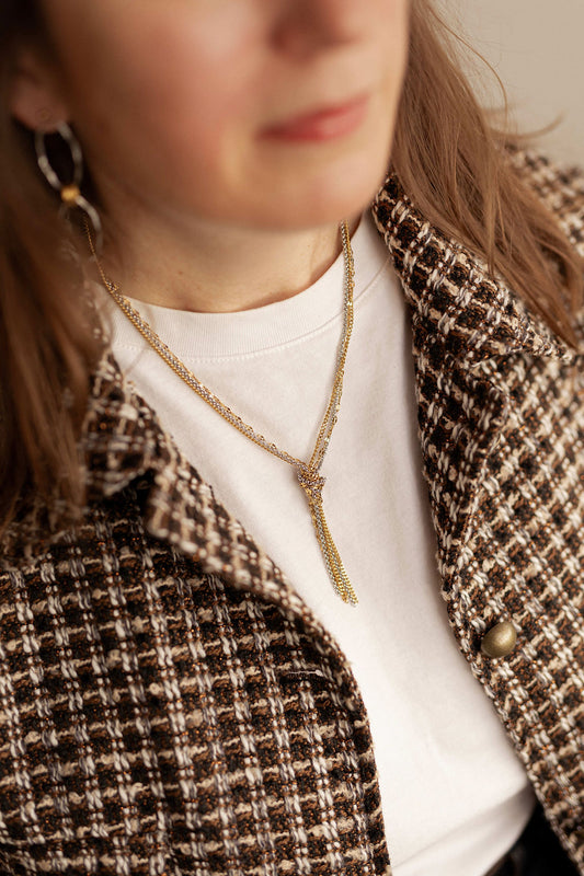 Collier cravate à nouer doré argent - Kate
