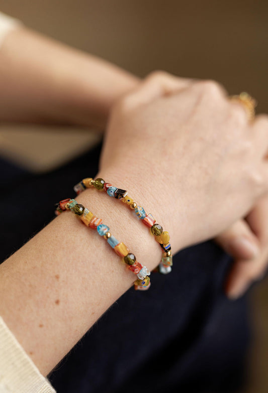 Bracelet réglable perles de verre millefiori - Orsola