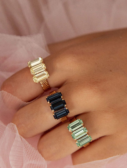 Bague réglable cristaux plaqué or - Claudia