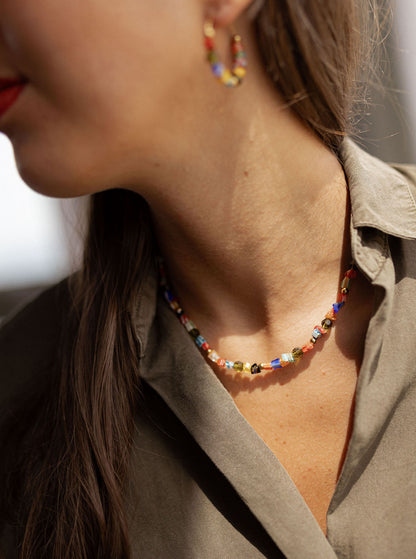 Collier court perles de verre millefiori - Orsola