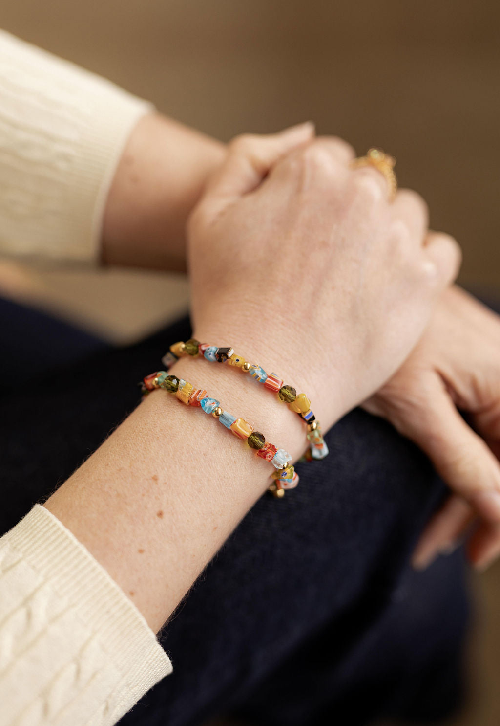 Bracelet réglable perles de verre millefiori - Orsola