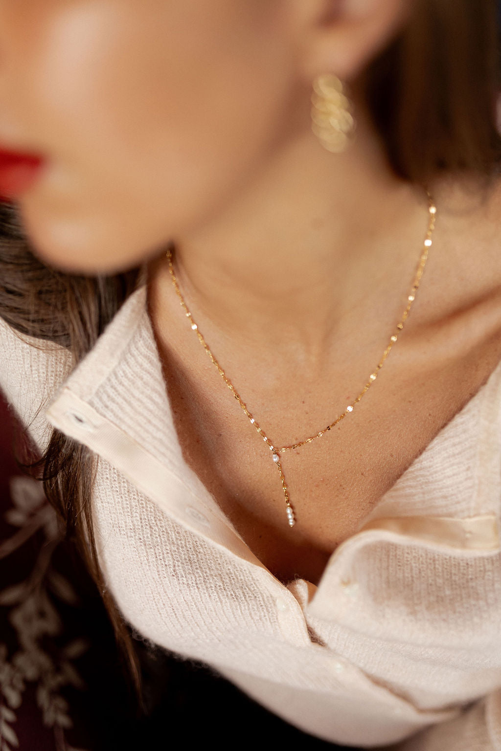 Collier cravate perles d'eau - Alba