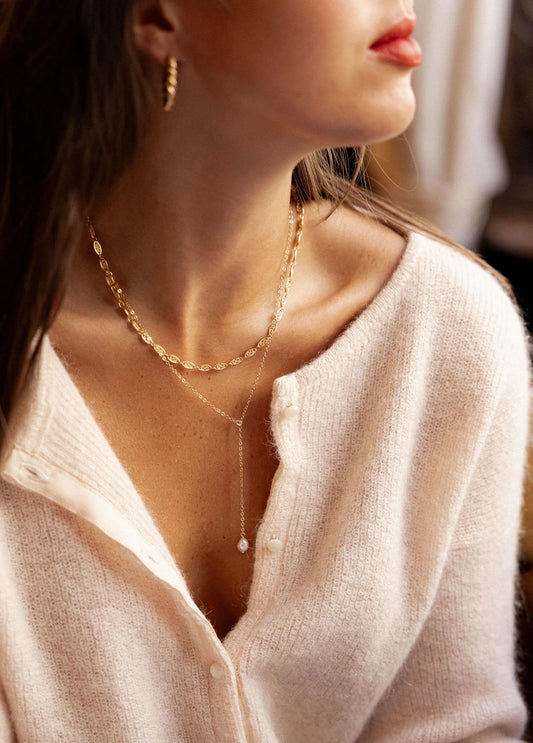 Collier cravate réglable perles d'eau - Ava