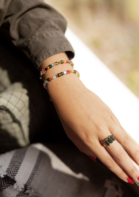Bracelet réglable perles de verre millefiori - Orsola