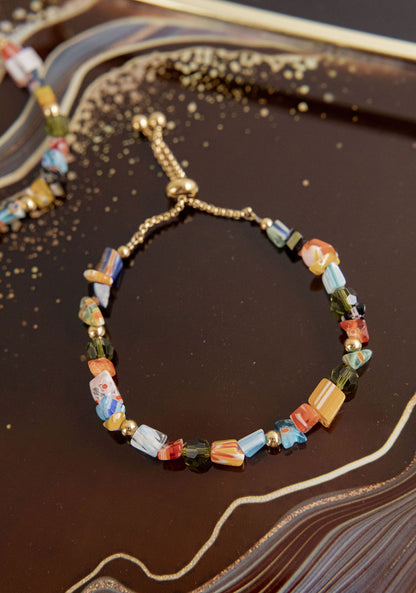 Bracelet réglable perles de verre millefiori - Orsola