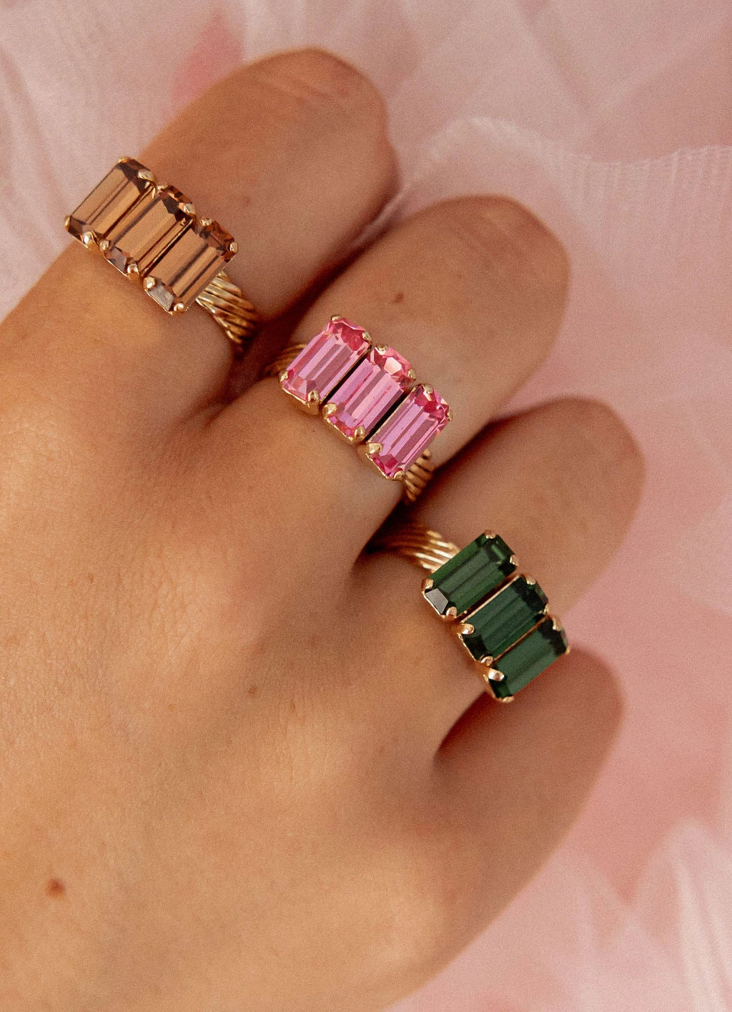 Bague réglable cristaux plaqué or - Claudia