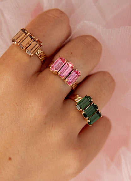 Bague réglable cristaux plaqué or - Claudia