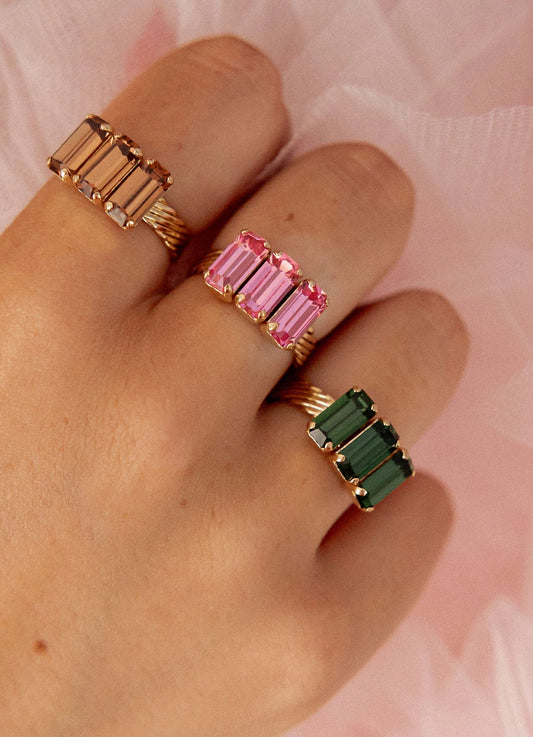 Bague réglable cristaux plaqué or - Claudia